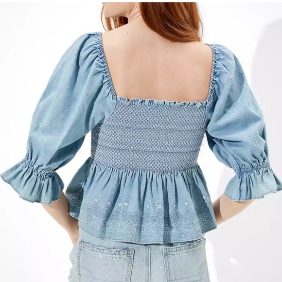 American Eagle Smocked Square Neck Babydoll Top - Picture 3 of 8